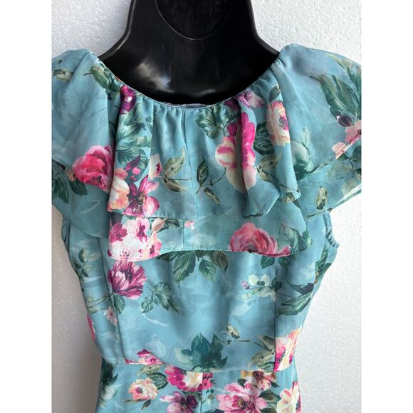 FabAlley Georgette A Line Maxi Casual Dress Size S Feminine Romantic Blue Floral - Picture 7 of 13